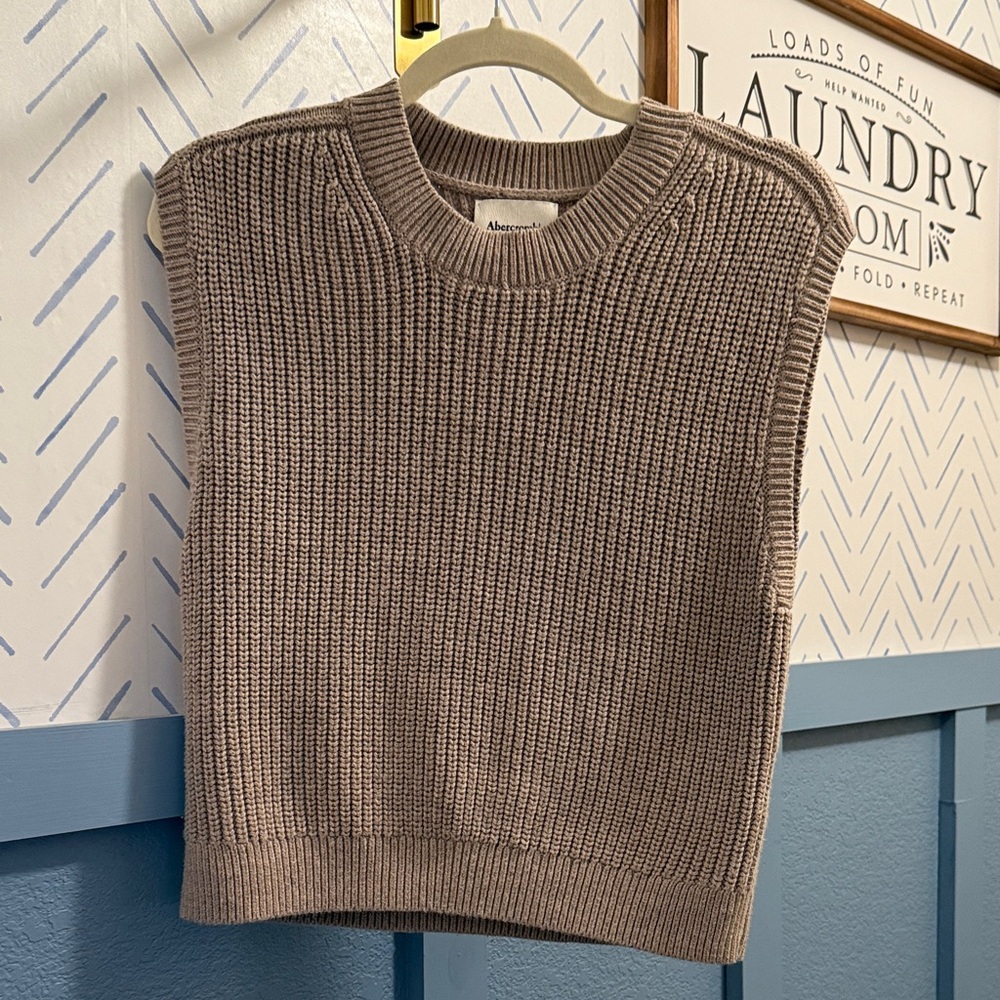 Abercrombie & Fitch Taupe Knit Crewneck Sweater Vest